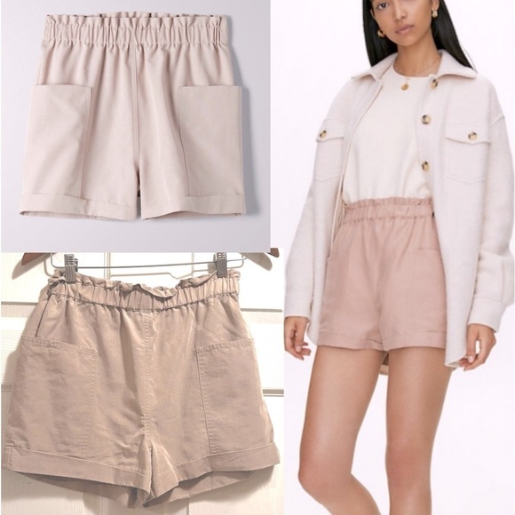 Wilfred Pants - Aritzia Wilfred Jessica Shorts Relaxed Paperbag Waist Tan Concrete Beton Small